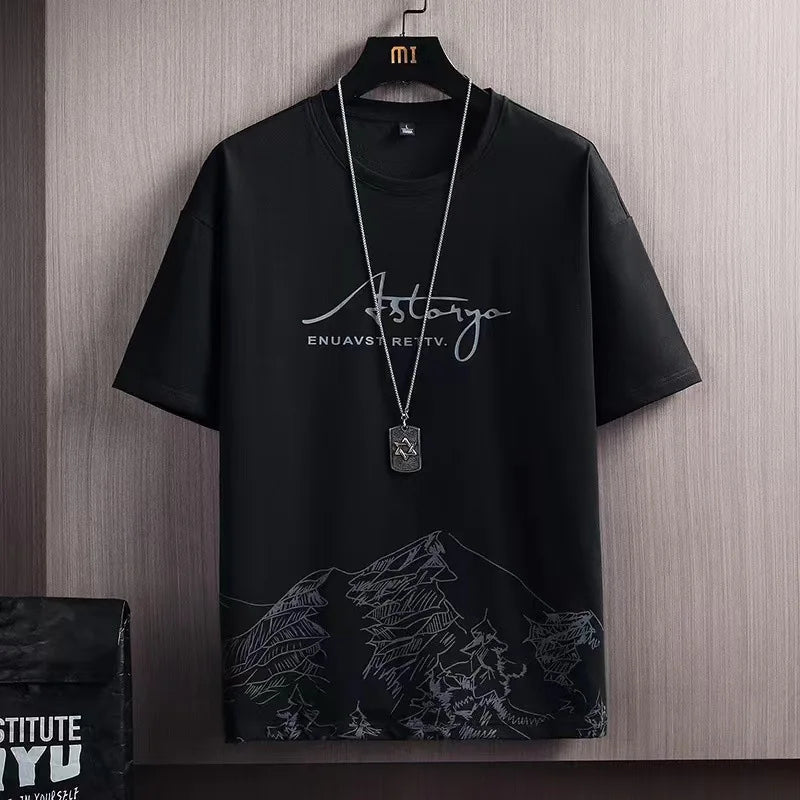 Casual Sportswear Suit Men's Summer Thin Printed Short-sleeved T-shirt Pants Trend Quick-drying Men's Two-piece Suit