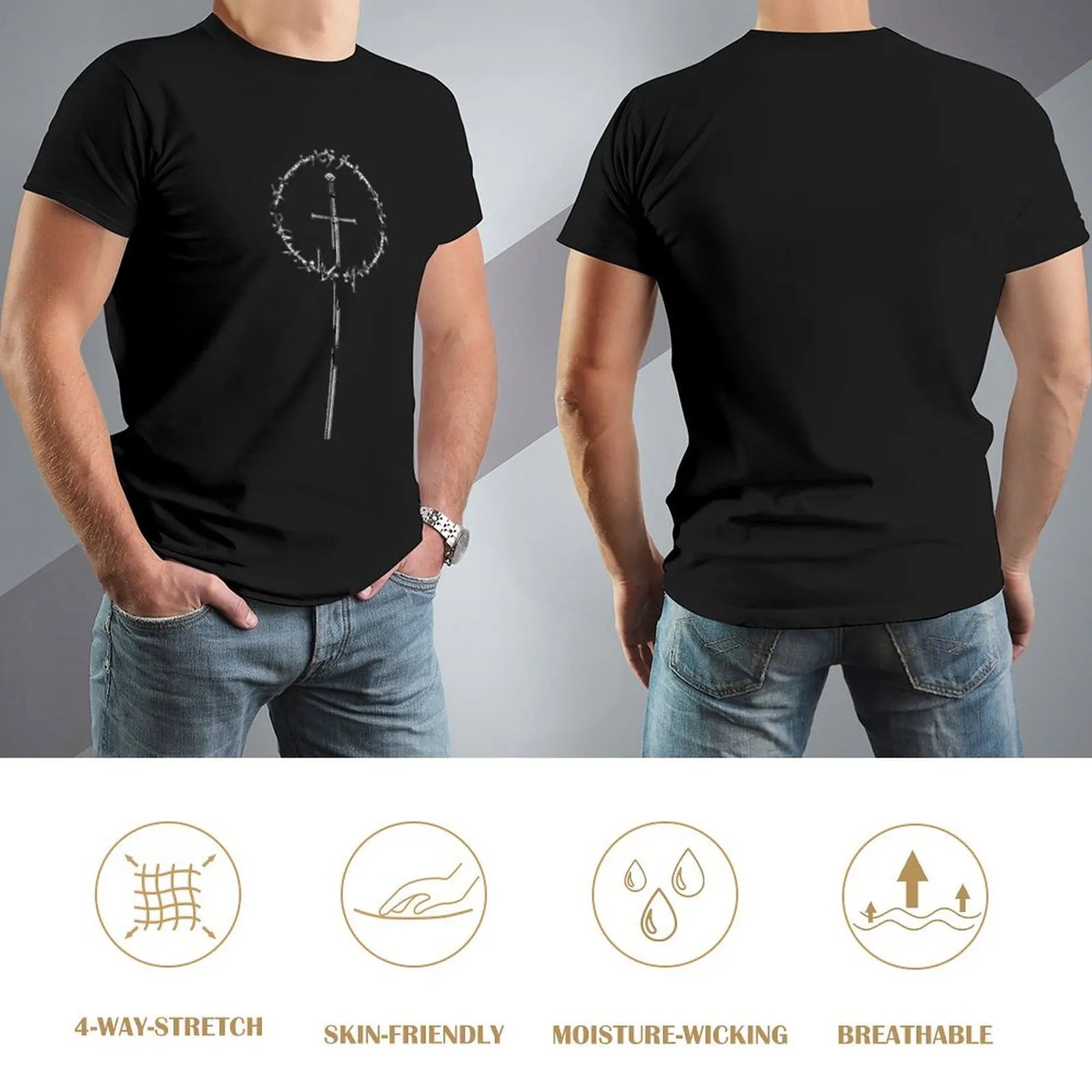 Elven Sword Design T-Shirt Novelty Graphic Tee Shirt