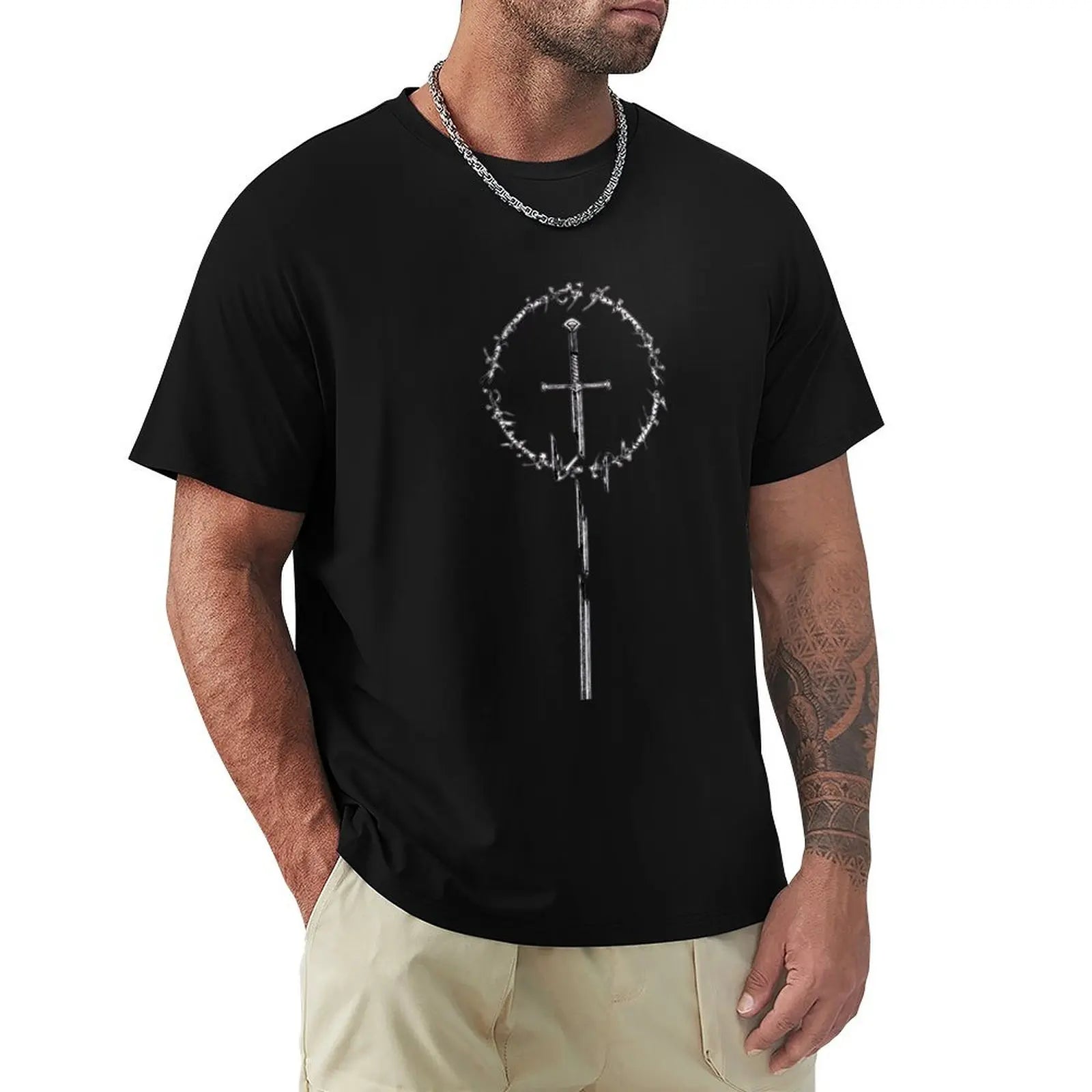 Elven Sword Design T-Shirt Novelty Graphic Tee Shirt