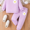Toddler 2-Piece Outfit | Purple Smiley Daisy Print Long Sleeve Top + Pants | Spring Autumn Kids Clothing Set