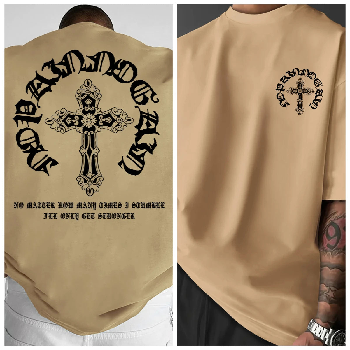 Men's Gothic Streetwear T-Shirt Ornate Cross Circle Script Graphic Print Crew Neck Short Sleeve Polyester Tops Casual Hip Hop