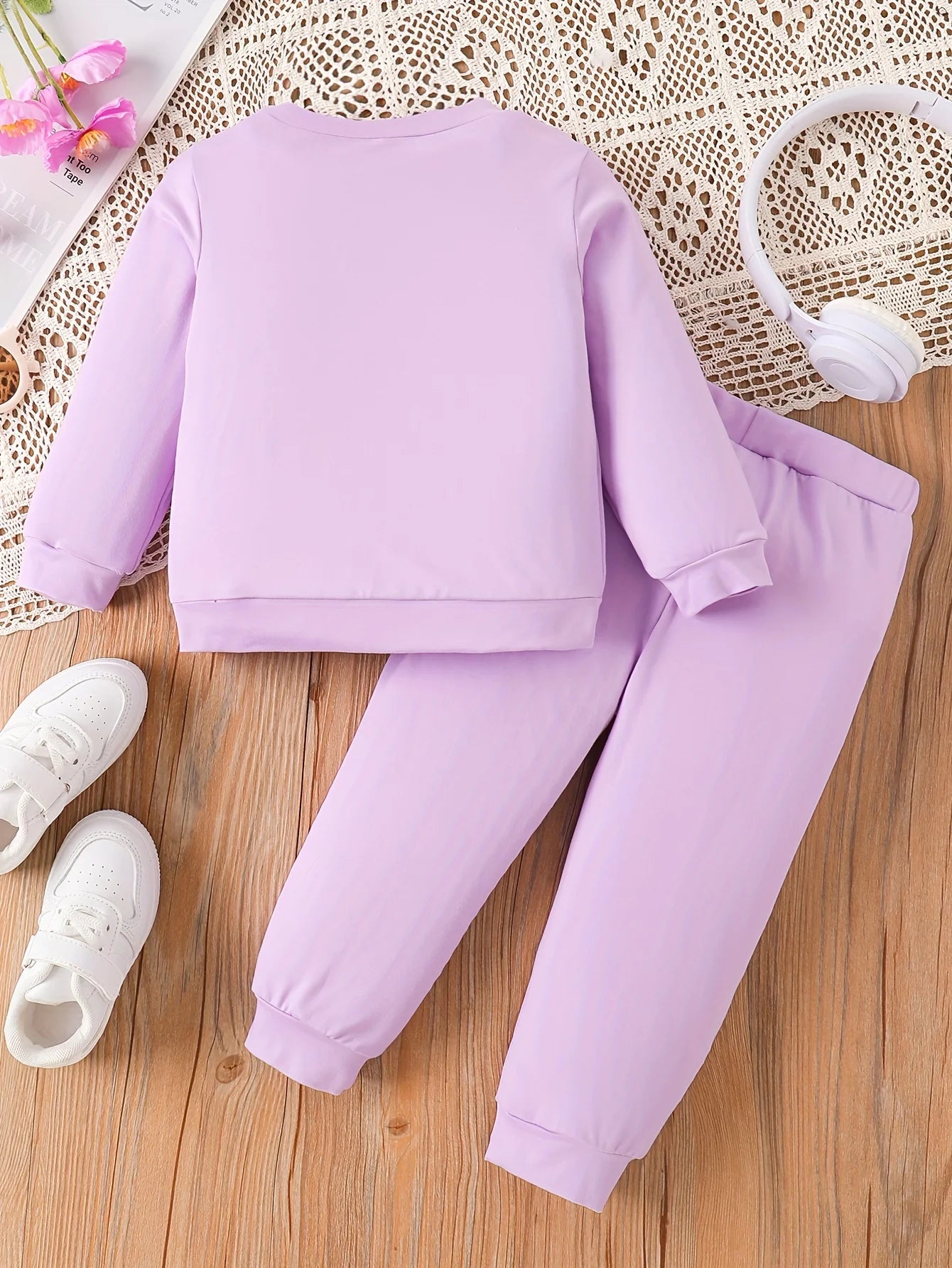 Toddler 2-Piece Outfit | Purple Smiley Daisy Print Long Sleeve Top + Pants | Spring Autumn Kids Clothing Set