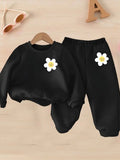 A Cartoon Printed Hoodie Set For Girls, A Casual Round-Neck Sweatshirt, Fashionable For Autumn And Winter, And Comfortable To We