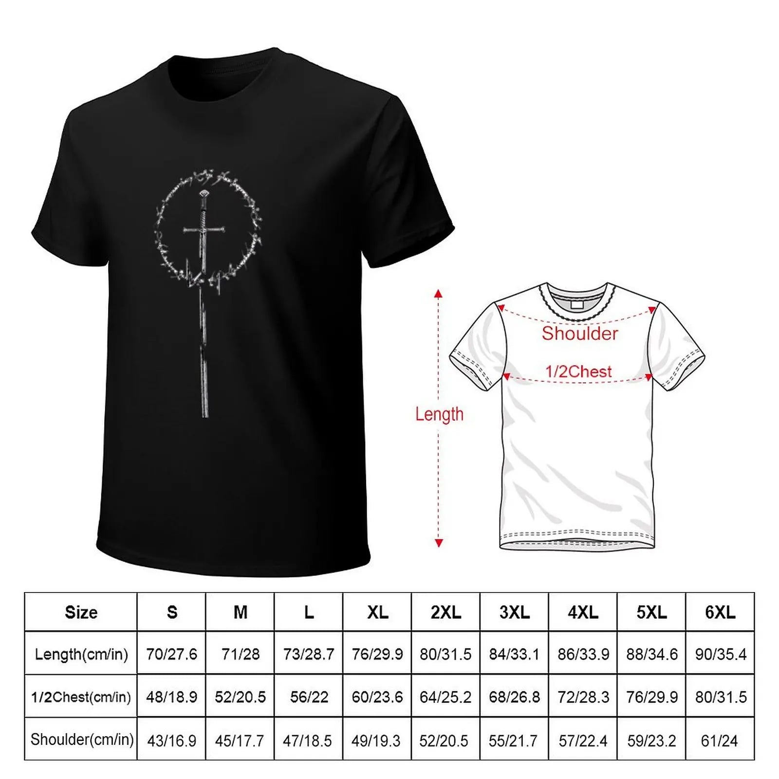 Elven Sword Design T-Shirt Novelty Graphic Tee Shirt
