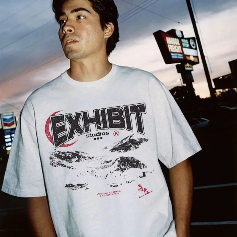 Men's T-Shirts Oversized Cotton Summer Letter Streetwear Aesthetic Graphic Kpop Y2k Tops Short Sleeve Tee Korean Popular Clothes
