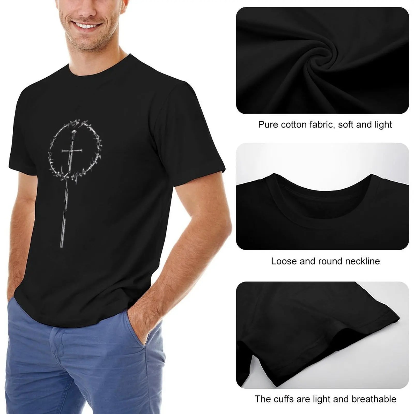 Elven Sword Design T-Shirt Novelty Graphic Tee Shirt