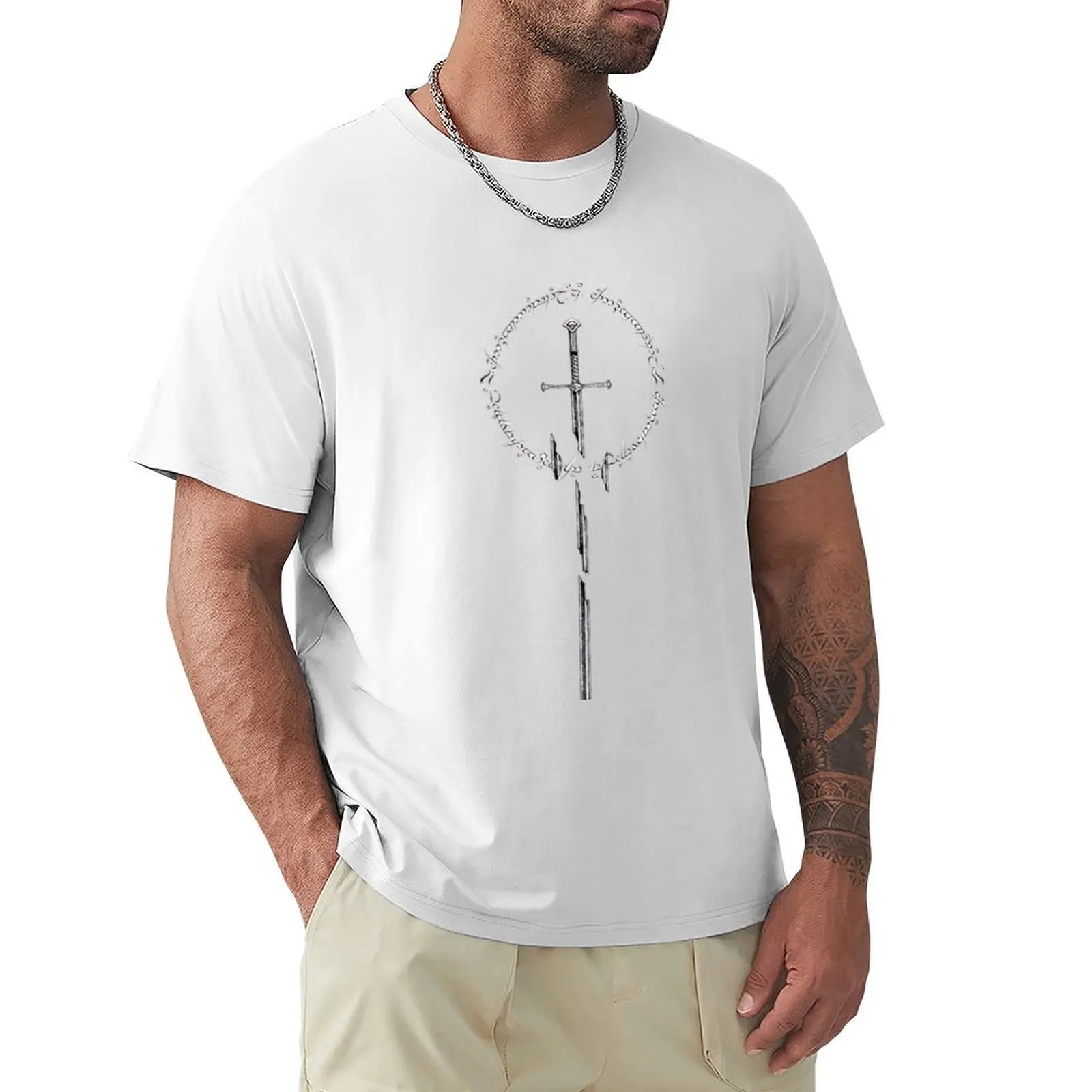 Elven Sword Design T-Shirt Novelty Graphic Tee Shirt