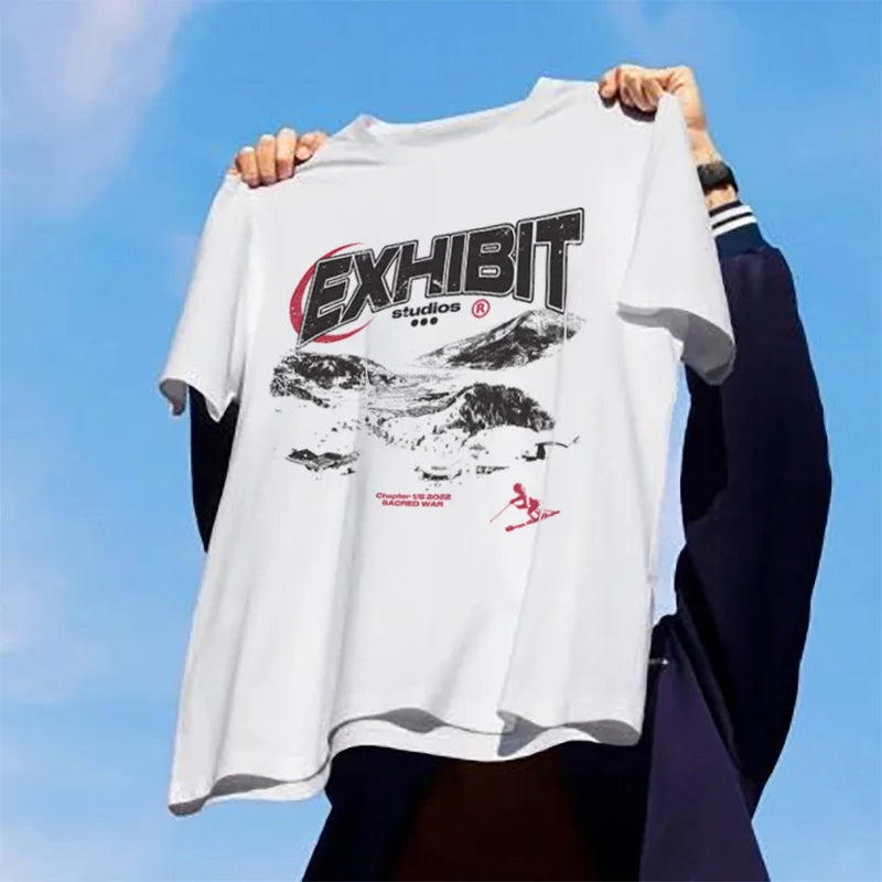 Men's T-Shirts Oversized Cotton Summer Letter Streetwear Aesthetic Graphic Kpop Y2k Tops Short Sleeve Tee Korean Popular Clothes